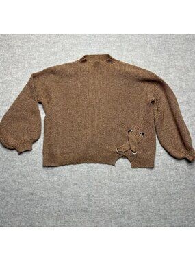 Kerisma Brown Mock Neck Angola Blend Sweater Knit Lace Oversized Soft  M/L